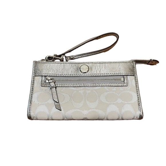 Coach Bags Coach Signature Wristlet Wallet Silver Metallic Poshmark